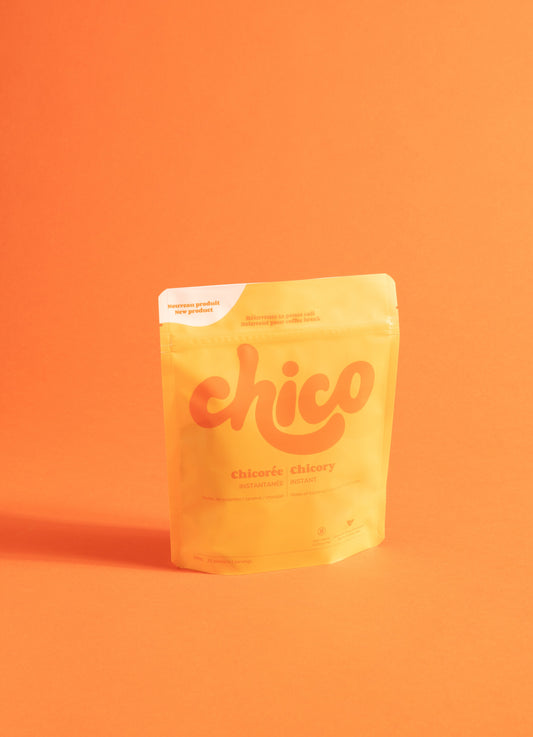 Chicorée instantanée Chico sur fond orange