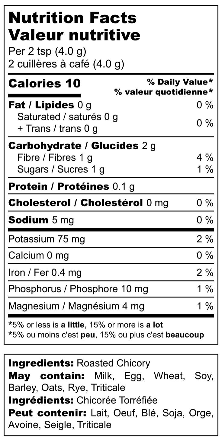 Valeurs nutritives de la chicorée instantanée Chico