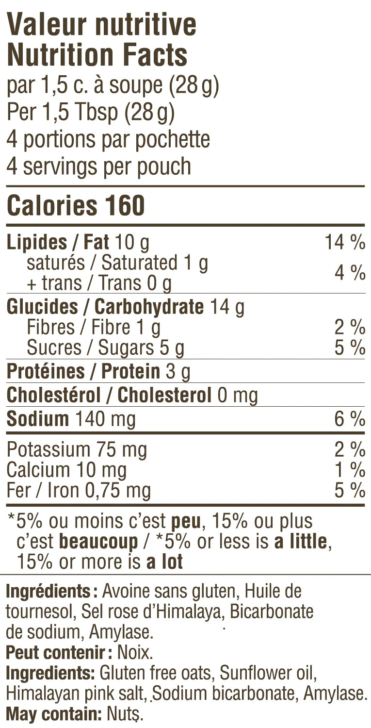 Etiquette des valeurs nutritives du lait d'avoine Dam